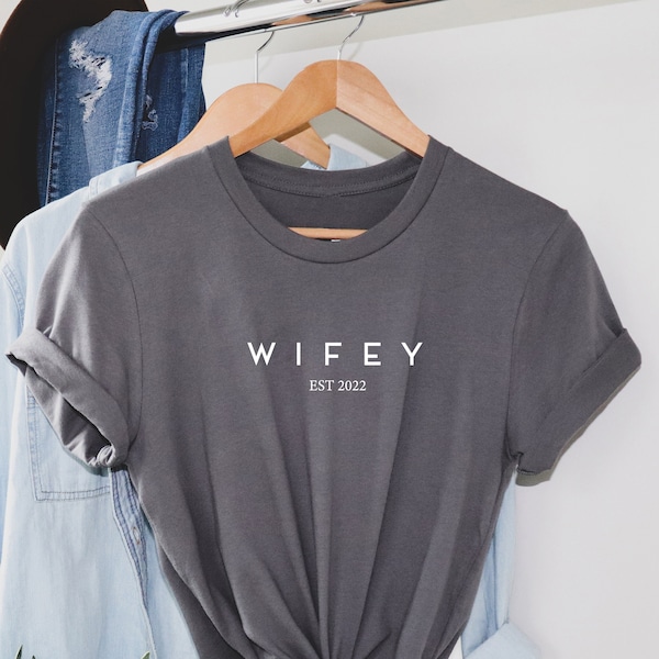 WIFEY est 2022, HUBBY est 2022 T Shirt , Engagement Gift, Wedding Gift, Engagement Announcement, Wife Tee, Personalised wedding hen do gift