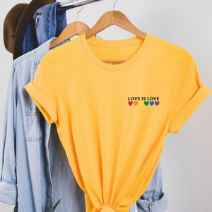 Love is Love Rainbow Heart Shirt, pocket size T Shirt. Perfect gift, Pride Rainbow Heart T shirt, Pride Shirt. Unisex T shirt. LGBT tee