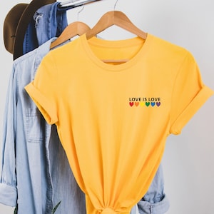 Love is Love Rainbow Heart Shirt, pocket size T Shirt. Perfect gift, Pride Rainbow Heart T shirt, Pride Shirt. Unisex T shirt. LGBT tee