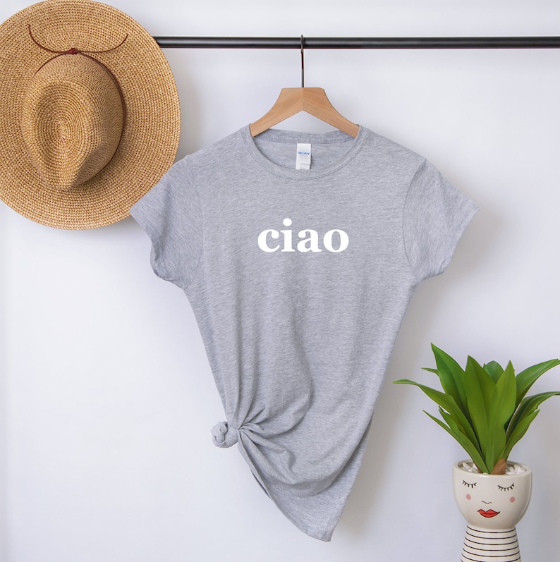 Ciao T-shirt, Ciao italiensk skjorta, italiensk skjorta, italiensk hej adjö-skjorta, dam- eller unisexpassform, reseäventyrströja, perfekt present Grey-white print