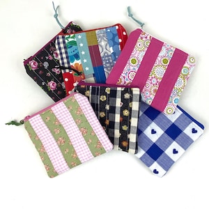 Sac à main en tissu, petite trousse à crayons, porte-monnaie en tissu, pochette patchwork, mini trousse à maquillage, étui pour écouteurs, trousse à crayons zippée