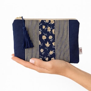 Handmade Blue Floral Fabric Clutch Bag – Elegant Purse – Women's Pencil Case – Handcrafted Gift Idea – Women's Clutch