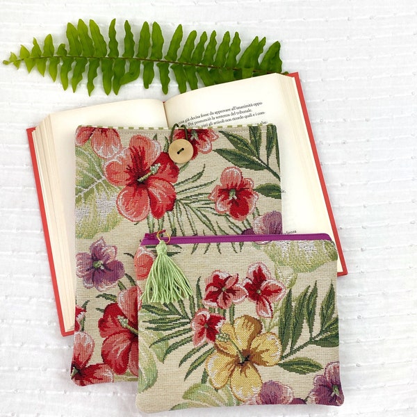 Floral Book Cover, Padded Book Protector, Pochette livre, Flowers book Sleeve, Book case, Book Bag, Book Lover Gift, Pochette