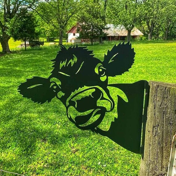 Peeping Cow Metal Art Farm Garden Decor Garden Fence Etsy