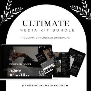 Black & White Influencer media kit for Instagram social media - Canva editable social media template dark theme