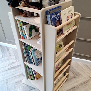 Libreria girevole / Libreria Montessori / Contenitore per giocattoli per bambini / Mobili per la cameretta dei bambini / Organizzatore per la cameretta dei bambini / Legno duro sostenibile e MDF / Girevole