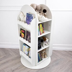 Handcrafted Rotating Scalloped Bookcase | Montessori Kids Toy Storage image 10