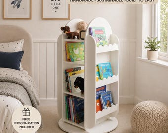Handcrafted Rotating Scalloped Bookcase | Montessori Kids Toy Storage