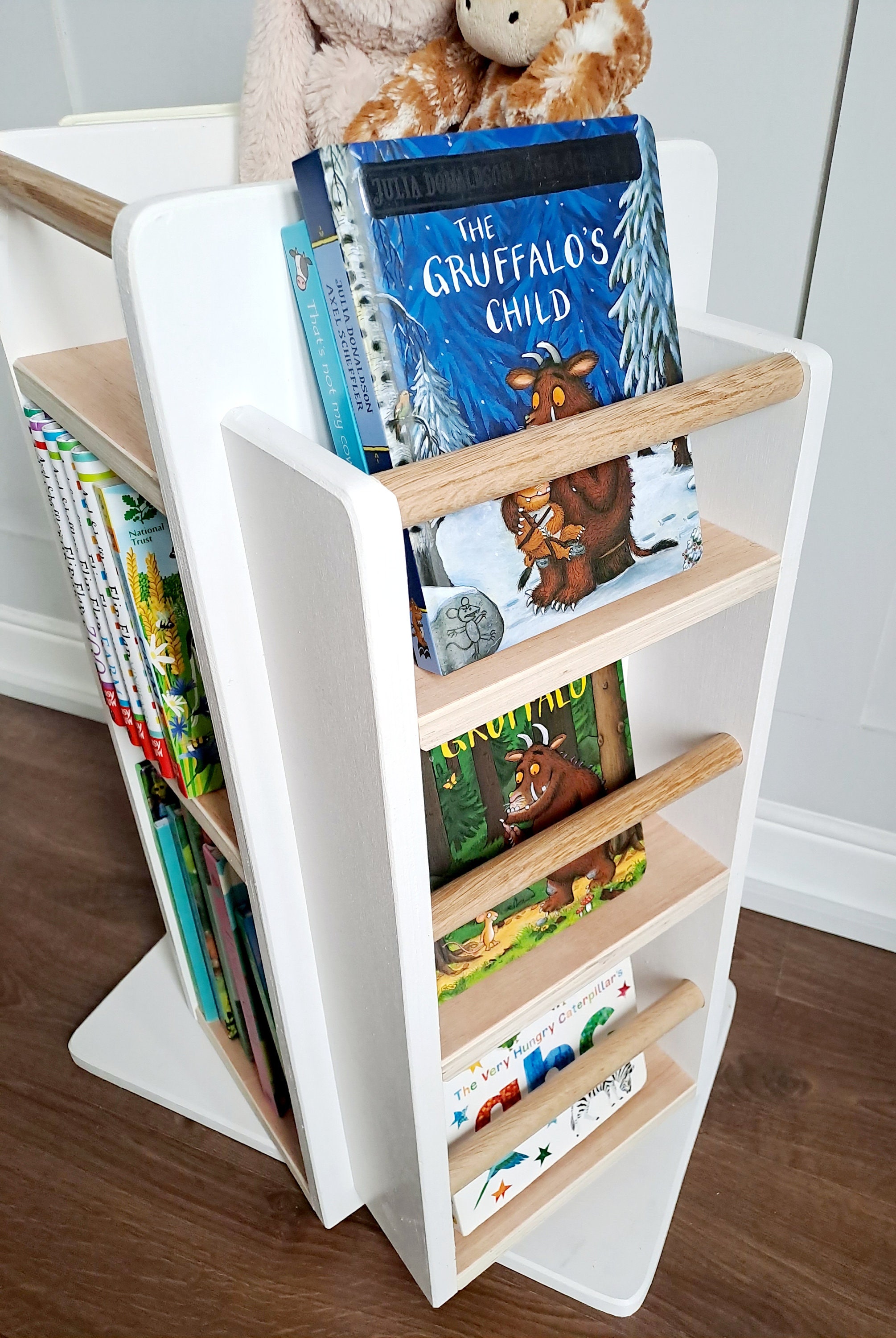 Rotating Bookcase Bookshelf Toy Storage Babyroom Hardwood Swivel Base 