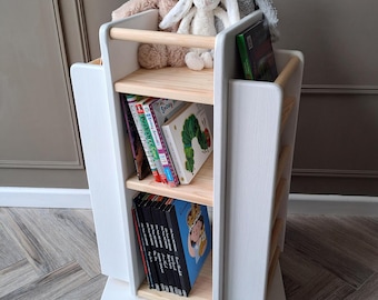 Montessori Rotating Pine Bücherregal | Kinderzimmer Spielzeug Lagerung