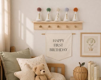 Hardwood Plywood Nursery Shelf with Pegs | Baby Room Decor