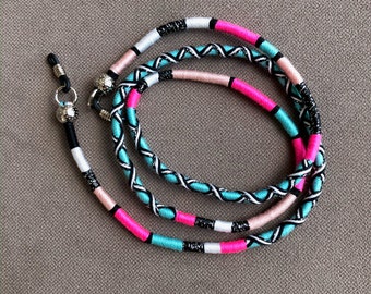 Boho Sunglasses Chain: Silvery, Mint & Pink Acrylic Eyeglasses Hanger