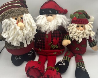 Vintage Set of 3 Fabric Santa&#39;s - 2 Sitting and 1 Standing