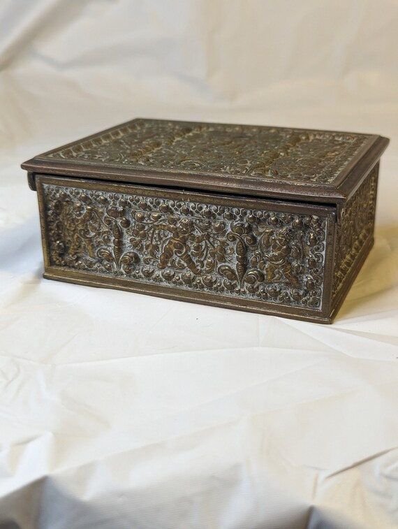 Erhard and Söhne Art Nouveau Cherub Brass Jewelry Box