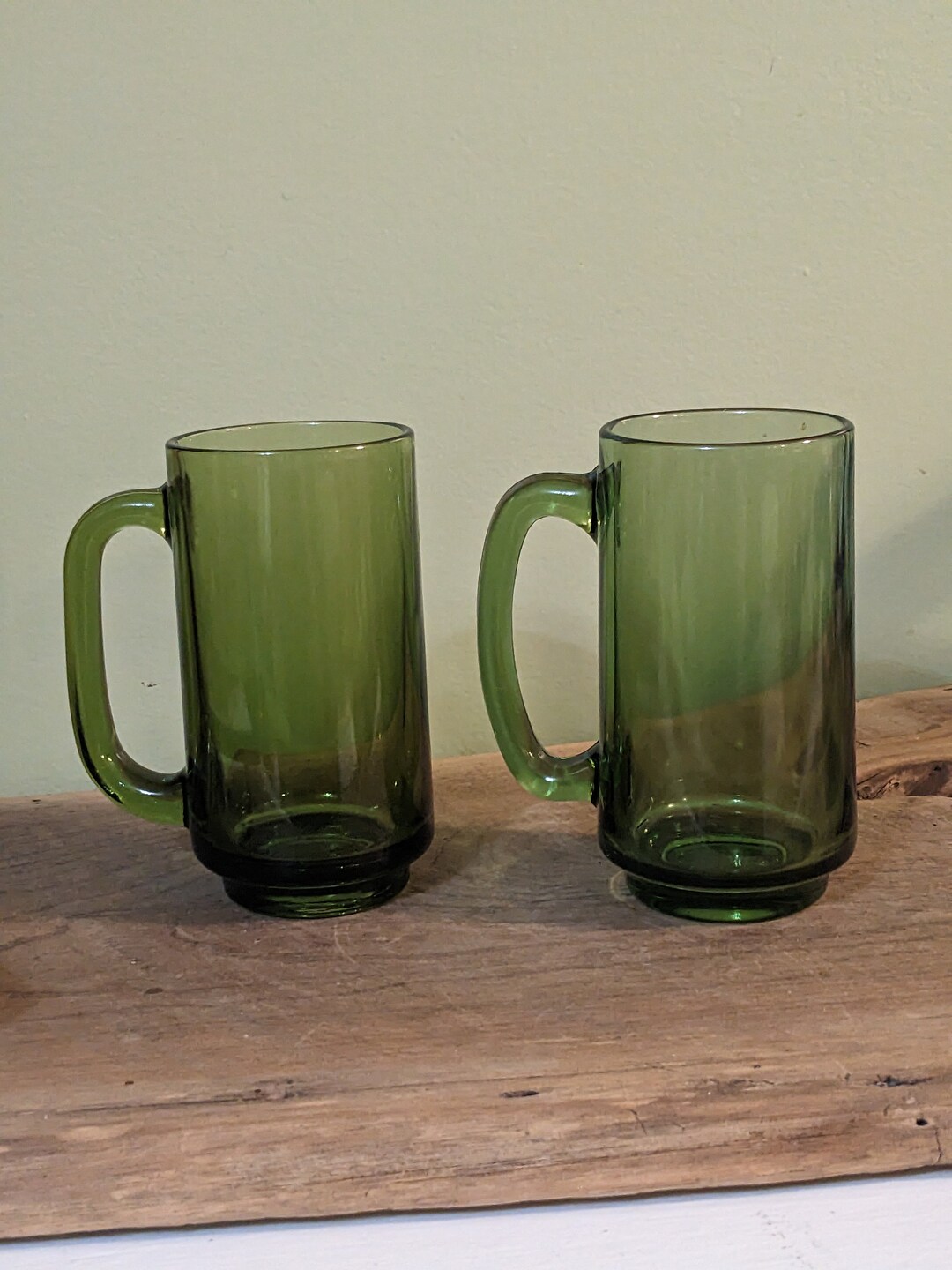 Vintage Green Glass Beer Mugs Etsy
