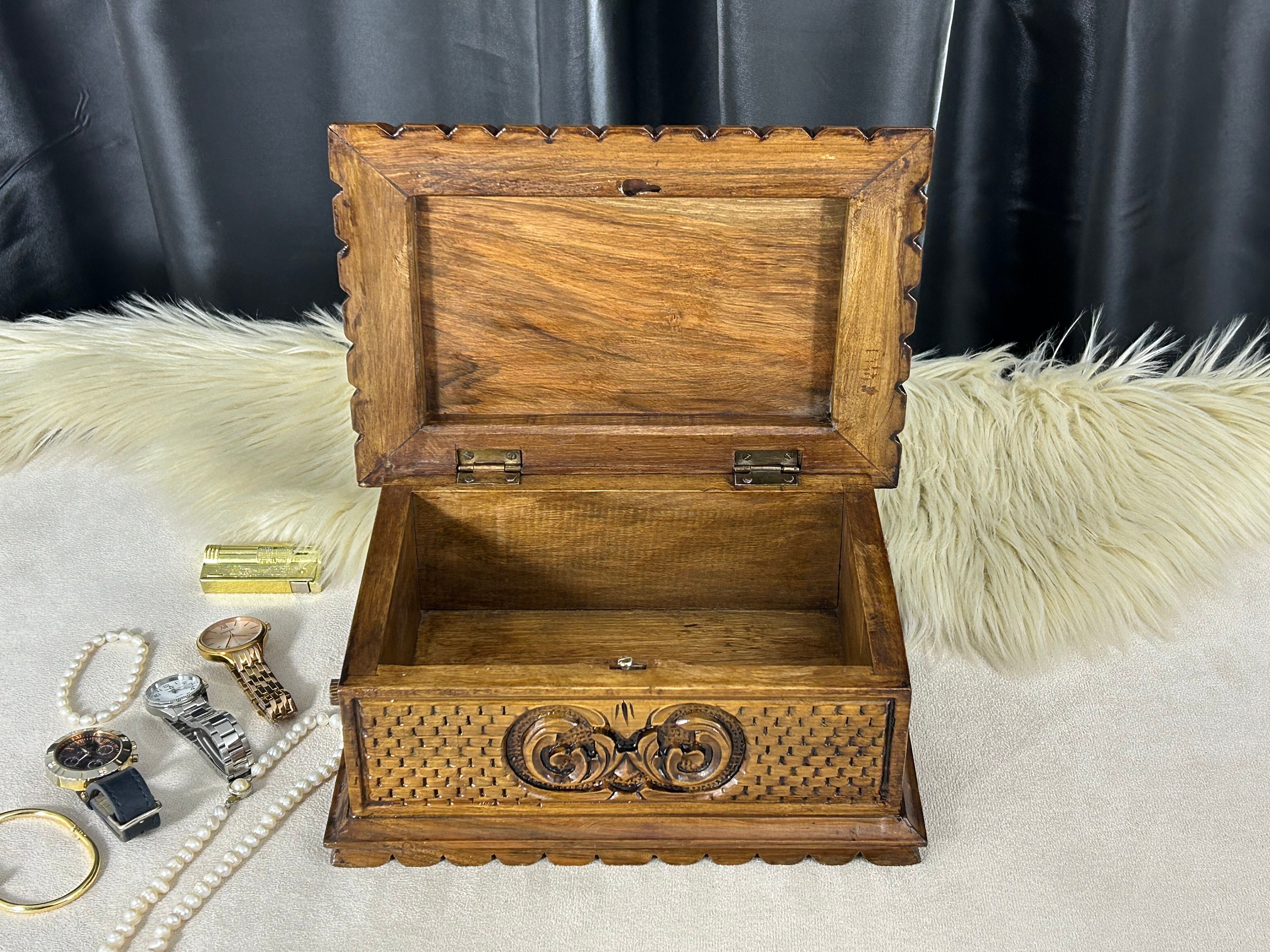 One of a Kind Secret Lock Wooden Box Hand Carved Walnut Etsy Canada
