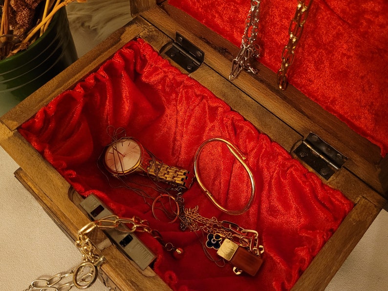 Secret Lock Jewelry Box With Key Carved Walnut Storage Chest Etsy