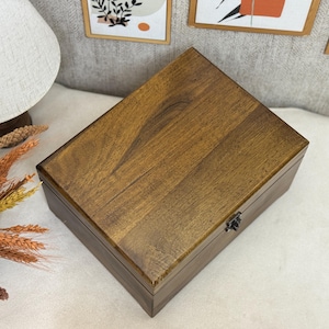 Hand Carved Personalized Wooden Box, Treasure Storage Chest, Keepsake Box, Walnut Chest, Handmade Mothers Day Gift, Farmhouse Rustic Box