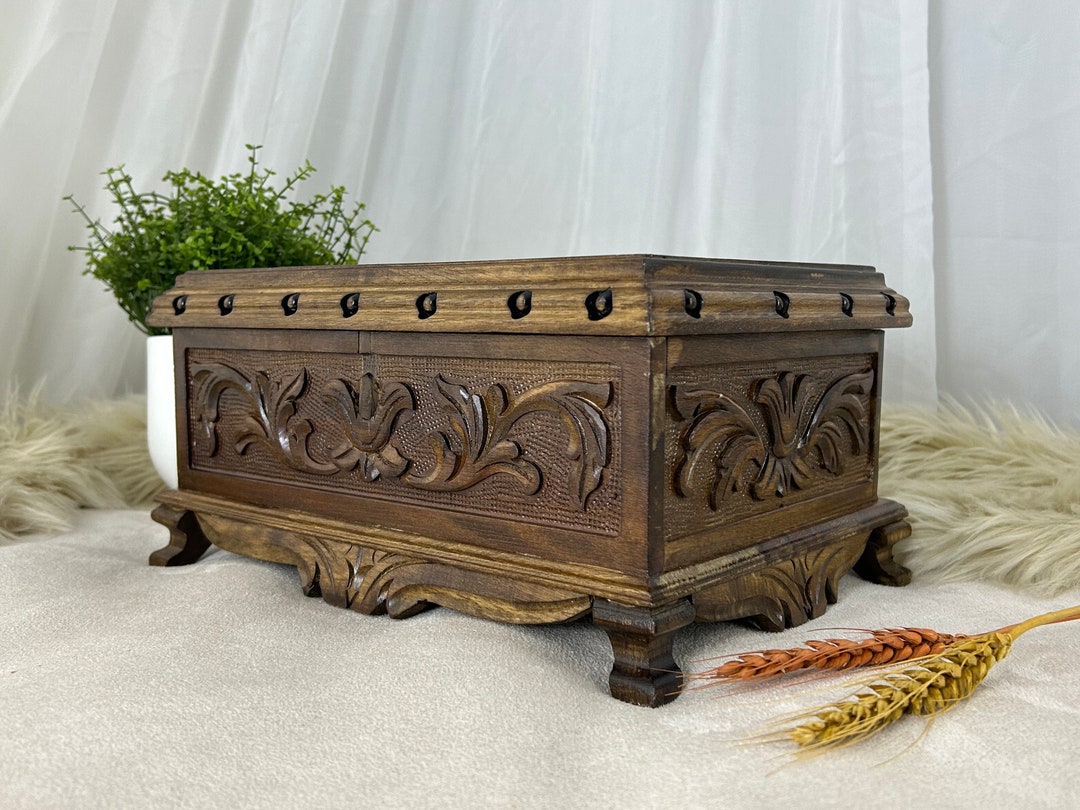 Hand Carved Personalized Wooden Box, Secret Lock Box With Key, Treasure