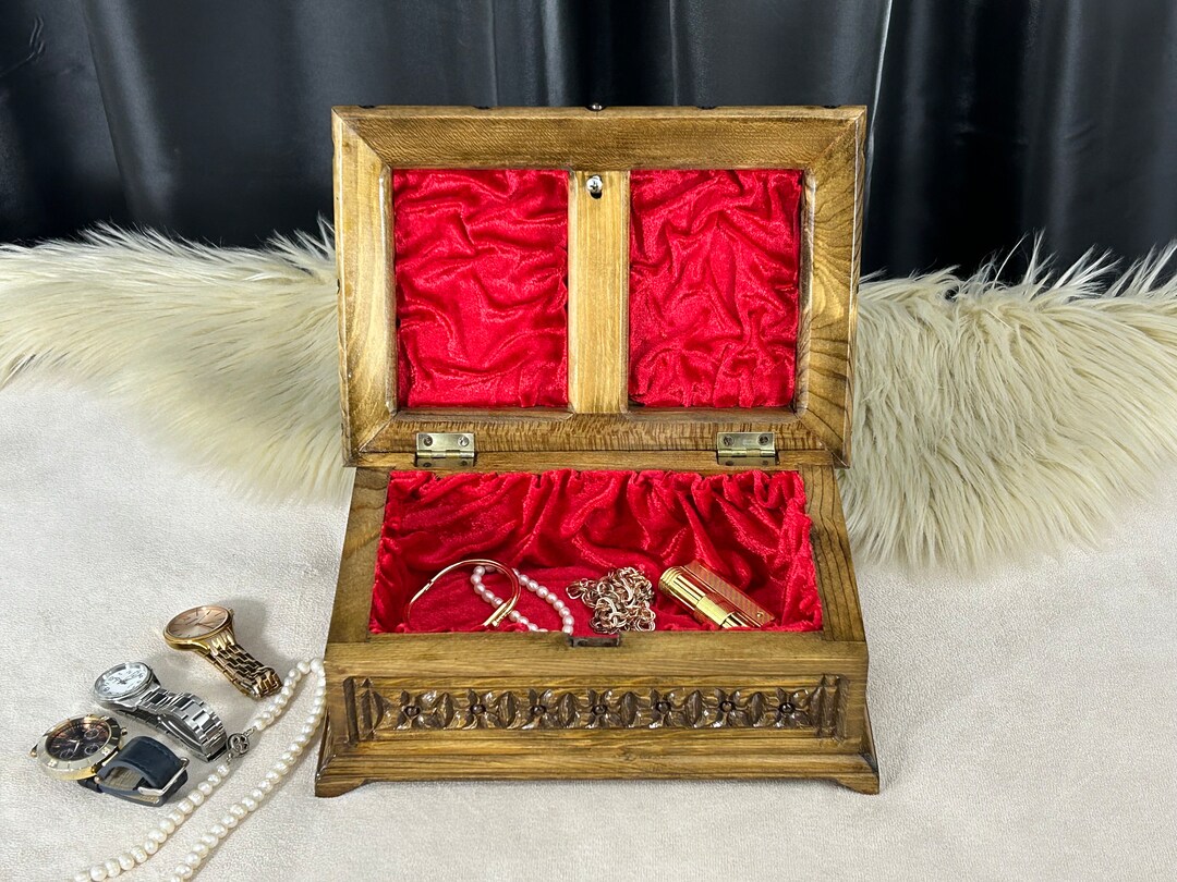 Secret Lock Wooden Box Hand Carved Walnut Wood Jewelry Box Etsy