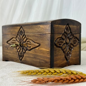 Handmade Wood Jewelry Box, Carved Chest With Key, Small Treasure Chest, Decorative Walnut Box, Engagement Gift Box, Mothers Day Gift