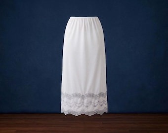 Vintage 1960s Van Raalte Ivory Nylon Slip | Embroidered Floral Hem | Archival Lingerie | Sz S