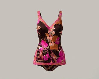 Vintage 1970s Jantzen Floral Swim Dress - Size 14 | Vibrant Graphic Skirted One-Piece Swimsuit | Retro Beachwear