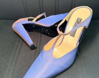 Vintage Casadei Y2K Iridescent T-Strap Mules | Sz 9.5 | Made in Italy Purple Shoes | Archival Designer Heels | Whimsigoth Aesthetic