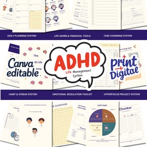 ADHD Planner Printable for Adults, Neurodivergent Life Management System, Canva Template Editable, Dopamine Planner Digital Download