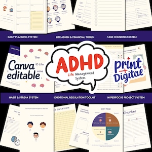 ADHD Planner Canva Editable Planner for Adults, Neurodivergent Life Management System, Dopamine Planner Digital Download