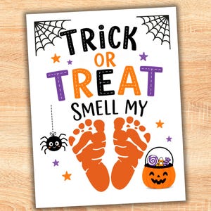 Halloween Footprint Art for Kids,  Cute Trick or Treat Craft Keepsake, Baby Toddler Homeschool Daycare Preschool Printable Activity Template