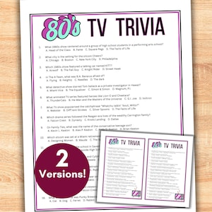 80s TV Trivia Quiz Game Printable with Answers, 1980s Popular TV Shows Questions, Awards Night Party Games, Reunion, Pub Trivia Ice Breaker
