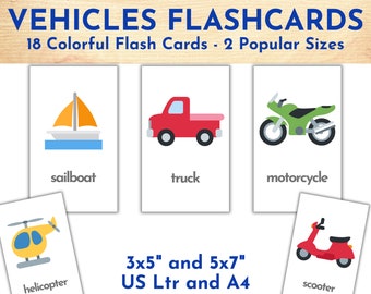 Voertuigen Flashcards voor kinderen onderwijs, 18 kleurrijke transport flashcards, kinderen, kleuterschool Pre K Homeschool vroege kinderjaren kleuterschool