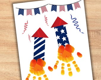 4 juli handafdruk kunst, 250 verjaardag Amerikaanse VS aandenken, Veterans Memorial Day ambachtelijke activiteit, zondagsschool kinderopvang