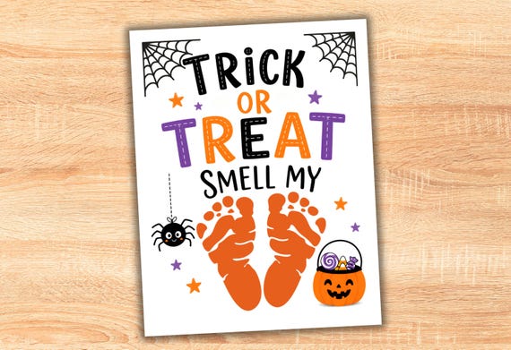 Halloween Footprint Art for Kids,  Cute Trick or Treat Craft Keepsake, Baby Toddler Homeschool Daycare Preschool Printable Activity Template