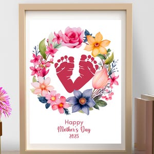 Handabdruck Muttertag Kunst, 2025 Geschenk für Mama Oma Blumen, Kinder Handabdruck Fußabdruck Bastelaktivität, Baby Kleinkinder Vorschule Printables