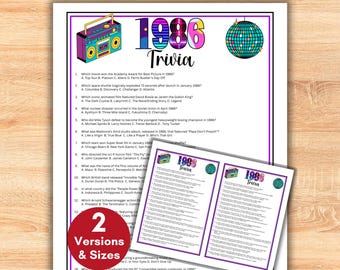 1986 Trivia Game Quiz Printable, 40th Birthday Games, Born in 86 Facts Stories Game Night Activity, 80s Pub Trivia, Friends Family Party