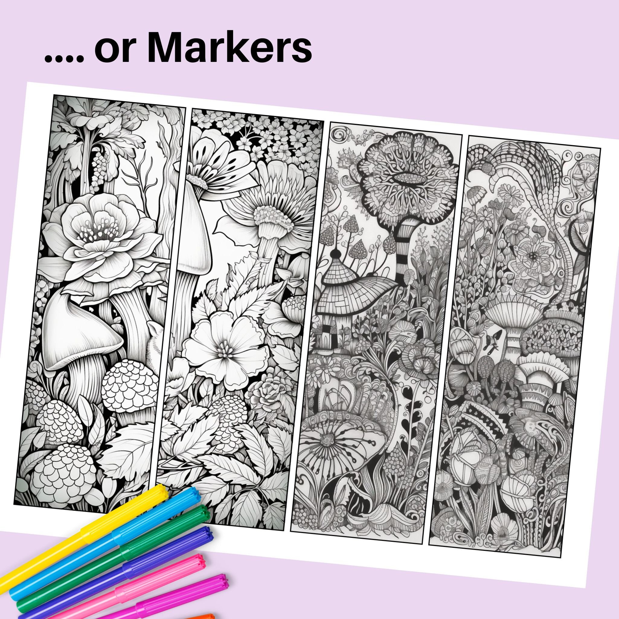 Coloring Bookmarks With FANTASY GARDEN Floral Theme. 12 - Etsy