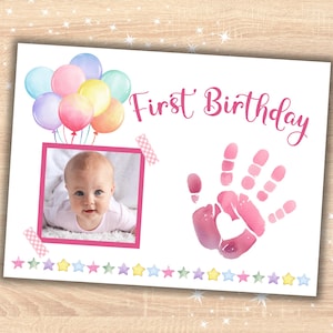 First Birthday Handprint Photo Frame Art Keepsake, Memento for Baby's 1st, Hand Print Craft for Kids, Gift Idea,  Childrens Babies Activity