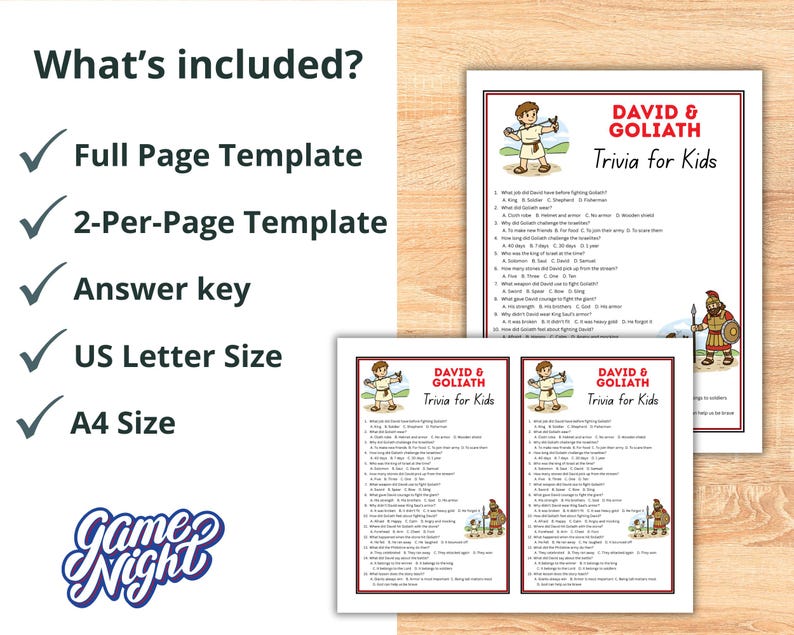 David and Goliath Story Trivia Game for Kids, Bible Lesson Quiz ...