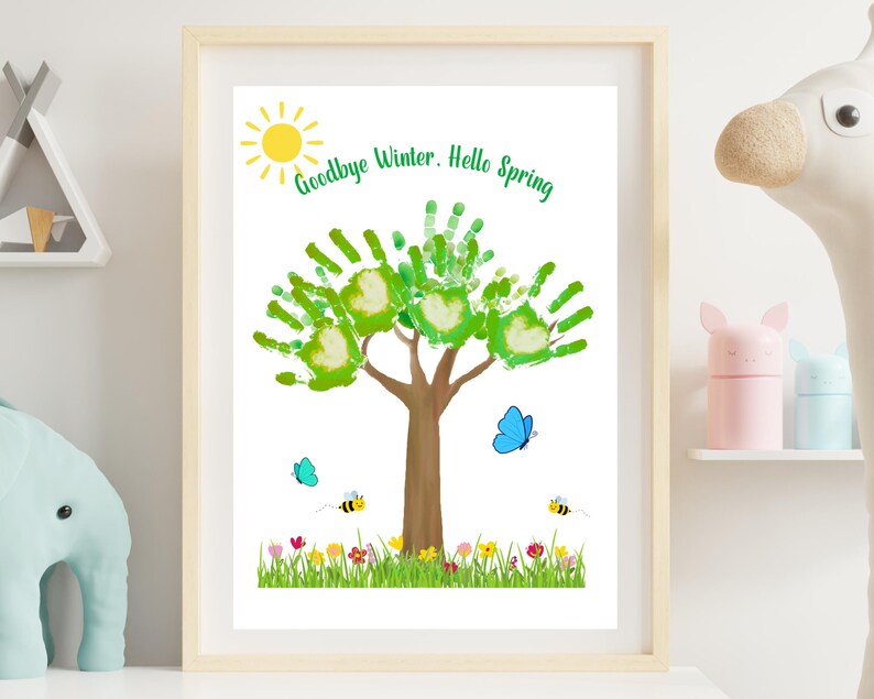Spring Tree Kids Display Spring Handprint Craft for Kids, Butterflies Bees Tree Art Keepsake ...