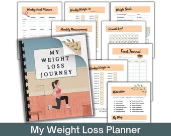 Weight Loss Planner Journal Bundle, Printable Weightloss Tracker with Weekly Weigh In Chart, Fitness Goals, Meal Plan and Body Measurement