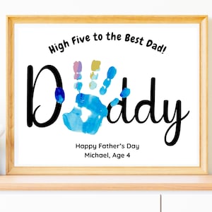 Aangepaste handafdruk vaderdag, bewerkbare vader kunst aandenken, vaders verjaardagscadeau van kinderen, wenskaart baby peuter nieuwe papa stap