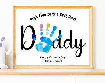 Impronta della mano personalizzata per la festa del papà, ricordo artistico modificabile per papà, regalo fai da te per il compleanno del papà da parte dei bambini, biglietto di auguri per neonati e bambini piccoli per il nuovo passo del papà.