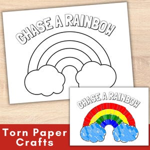 Modello di lavoretto di carta strappata arcobaleno per bambini, idea di lavoretti di carta facili, attività artistica con strappo, taglio, incolla e colla, asilo nido, scuola materna, stampabile