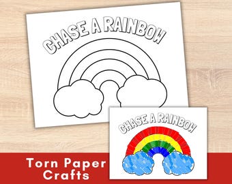 Rainbow Torn Paper Craft for Kids template, Easy Paper Crafts Idea Tear Cut Paste Glue Art Activity, Daycare Homeschool Preschool Printable