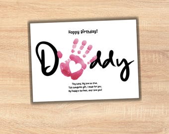 Buon compleanno papà! Impronta della mano artistica, regalo ricordo fai da te dai bambini, biglietto ricordo, biglietto personalizzato stampabile per la scuola materna, lavoretto divertente per papà