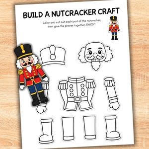 Build a Nutcracker Christmas Craft for Kids, Printable Yule Color Cut Paste Holiday Activity, Paper Crafts Glue Art, Daycare PreK Homeschool