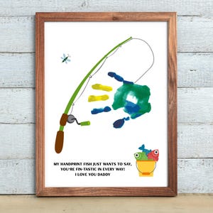 Vader handafdruk kunst voor Vaderdag, vaders verjaardag ambacht met gedicht hengel, doe-het-zelf cadeau van kinderen, baby peuter, nieuwe papa aandenken kaart,