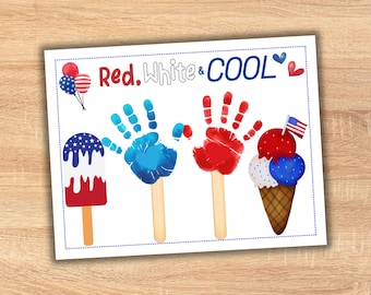 Patriotic Handprint Craft Keepsake, American 4th of July Day, Red White and Blue Art Activity 2026, USA Toddler Daycare Preschool Printable